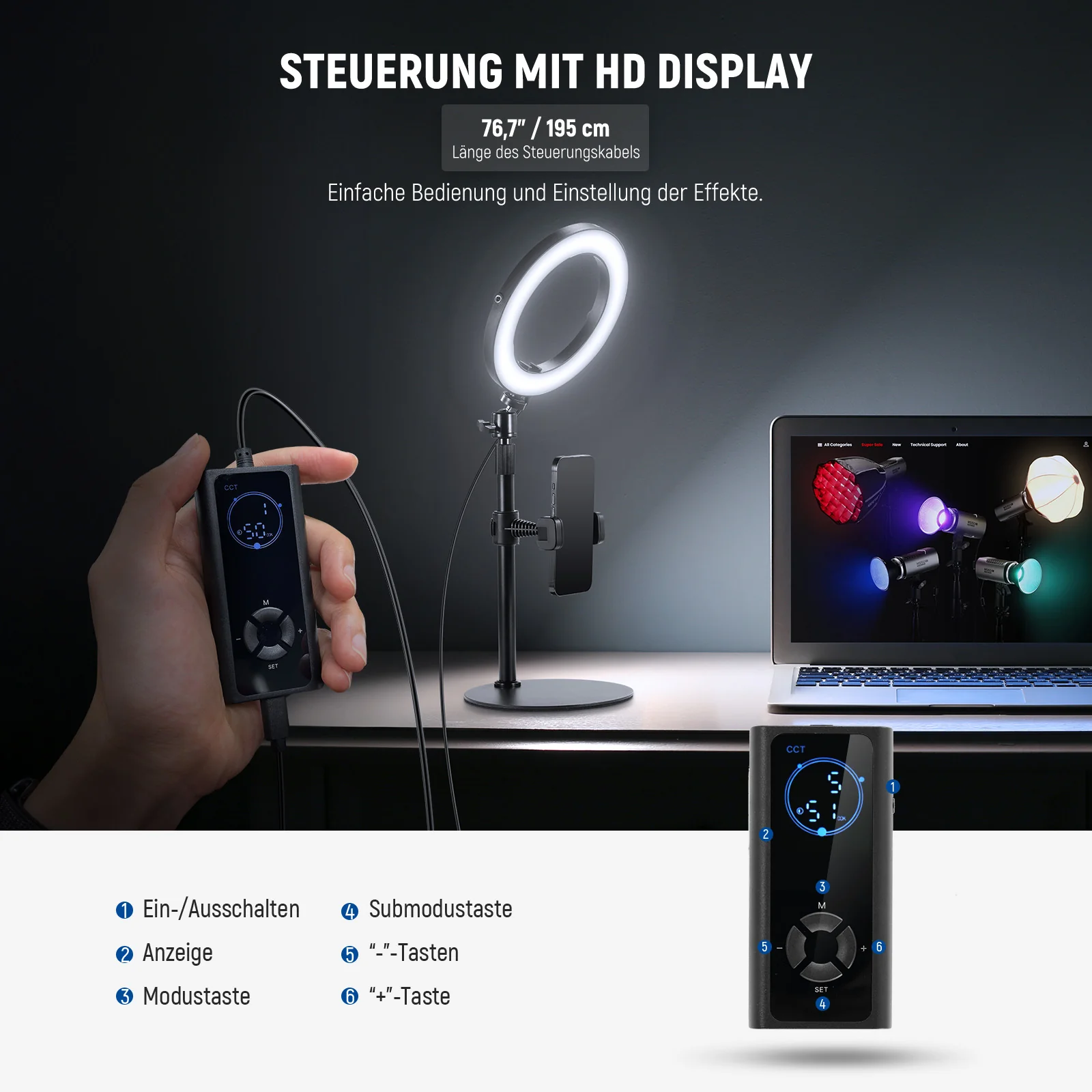 NEEWER RH8B/RH10B/RH12B Hochleistungs Tisch Ringlicht mit Ständer - Image 6