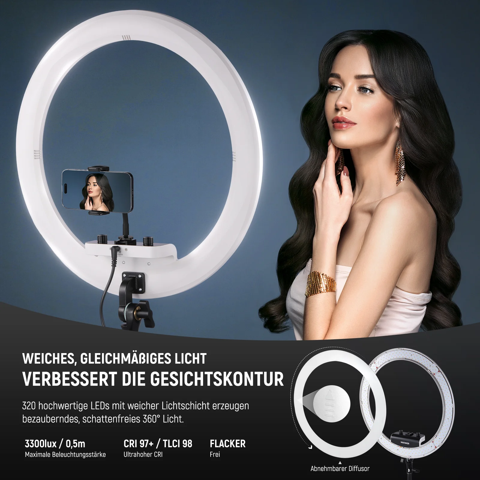 NEEWER RP18B Pro Ringlicht Set mit Ständer und Handyhalterung - Image 3