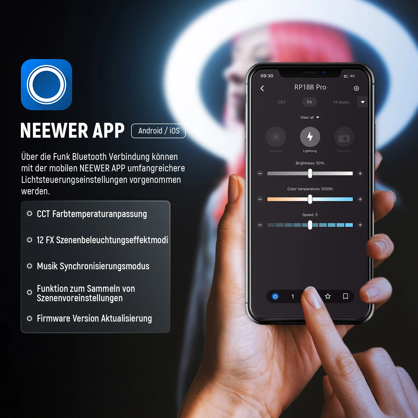 NEEWER RP18B Pro Ringlicht Set mit Ständer und Handyhalterung - Image 5