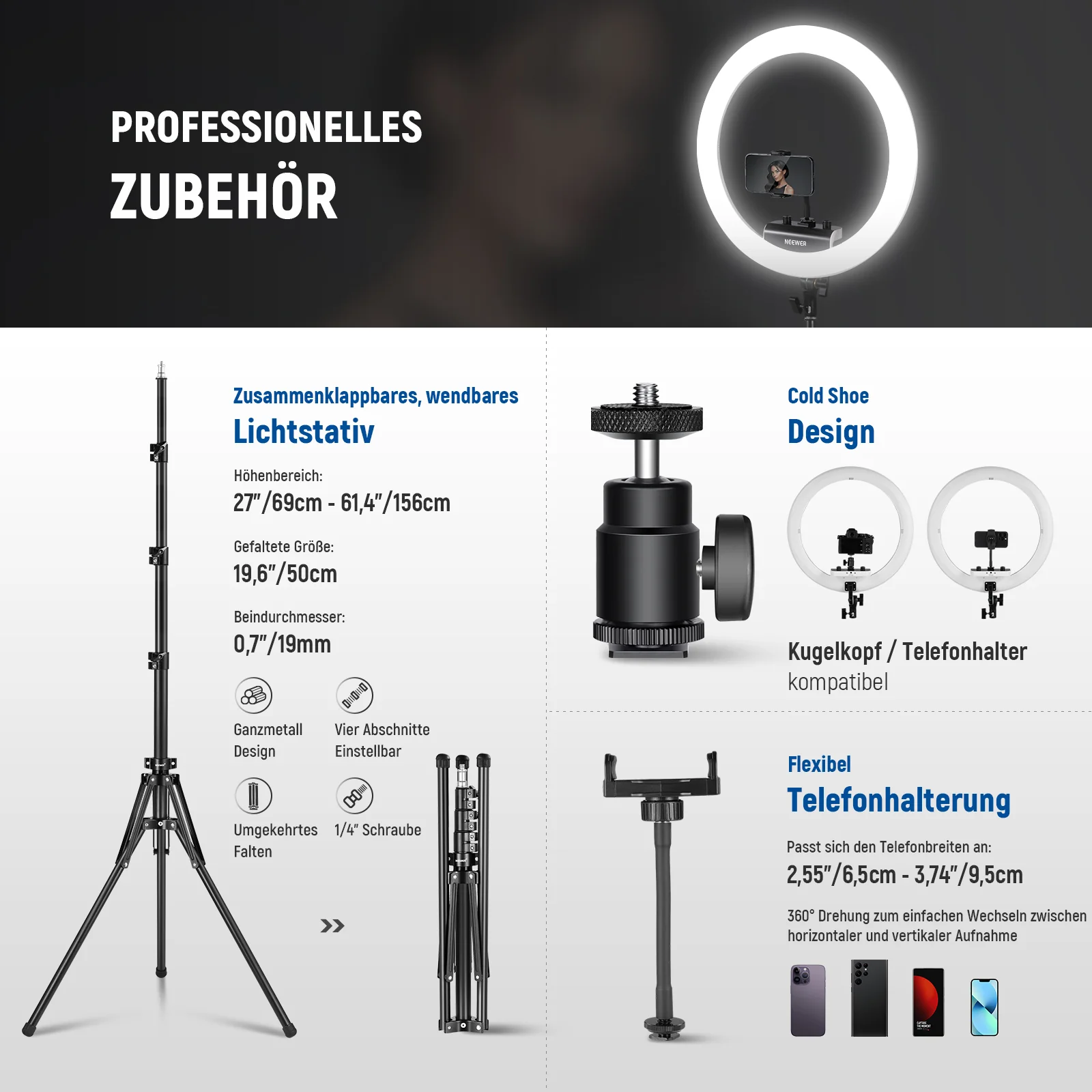 NEEWER RP18B Pro Ringlicht Set mit Ständer und Handyhalterung - Image 7