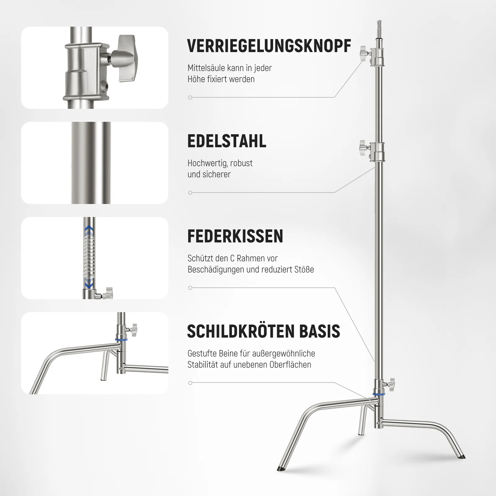 NEEWER SC320Q 320cm 10.5ft Edelstahl Hochleistungs C Stand - Image 4