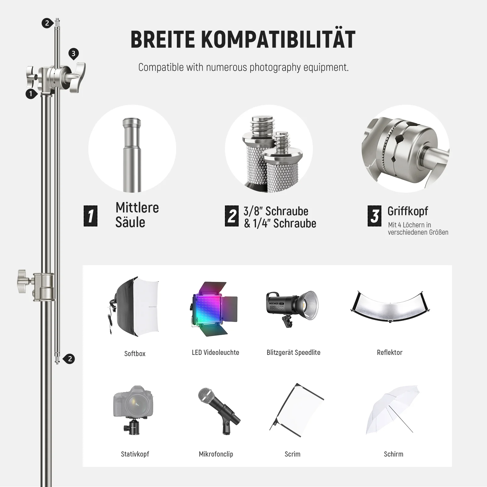 NEEWER SC320Q 320cm 10.5ft Edelstahl Hochleistungs C Stand - Image 6