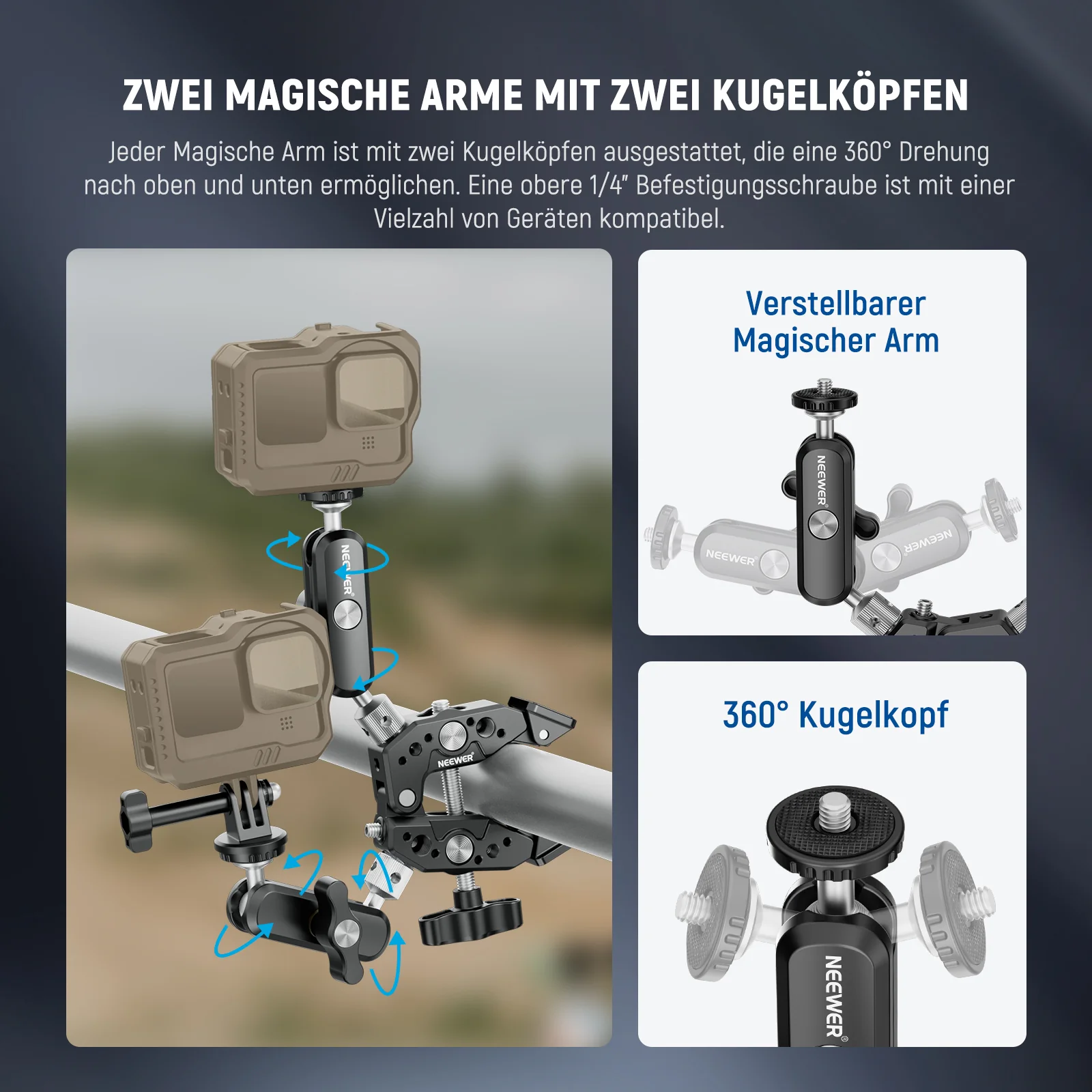 NEEWER Heavy Duty Super Clamp mit Zwei 360° Doppelkugelkopf Magischen Armen - Image 5