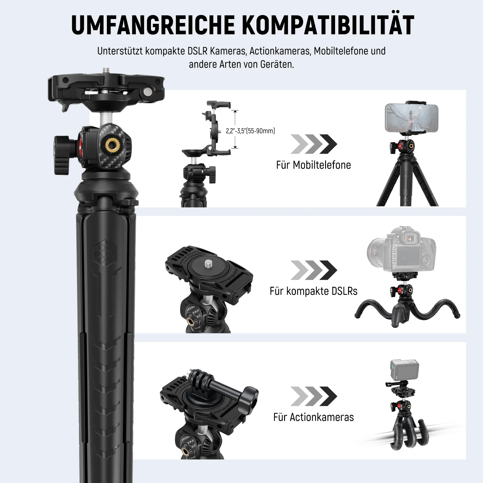NEEWER TP35 Flexibles Mini-Stativ mit versteckter Smartphone-Halterung & Fernbedienung - Image 6