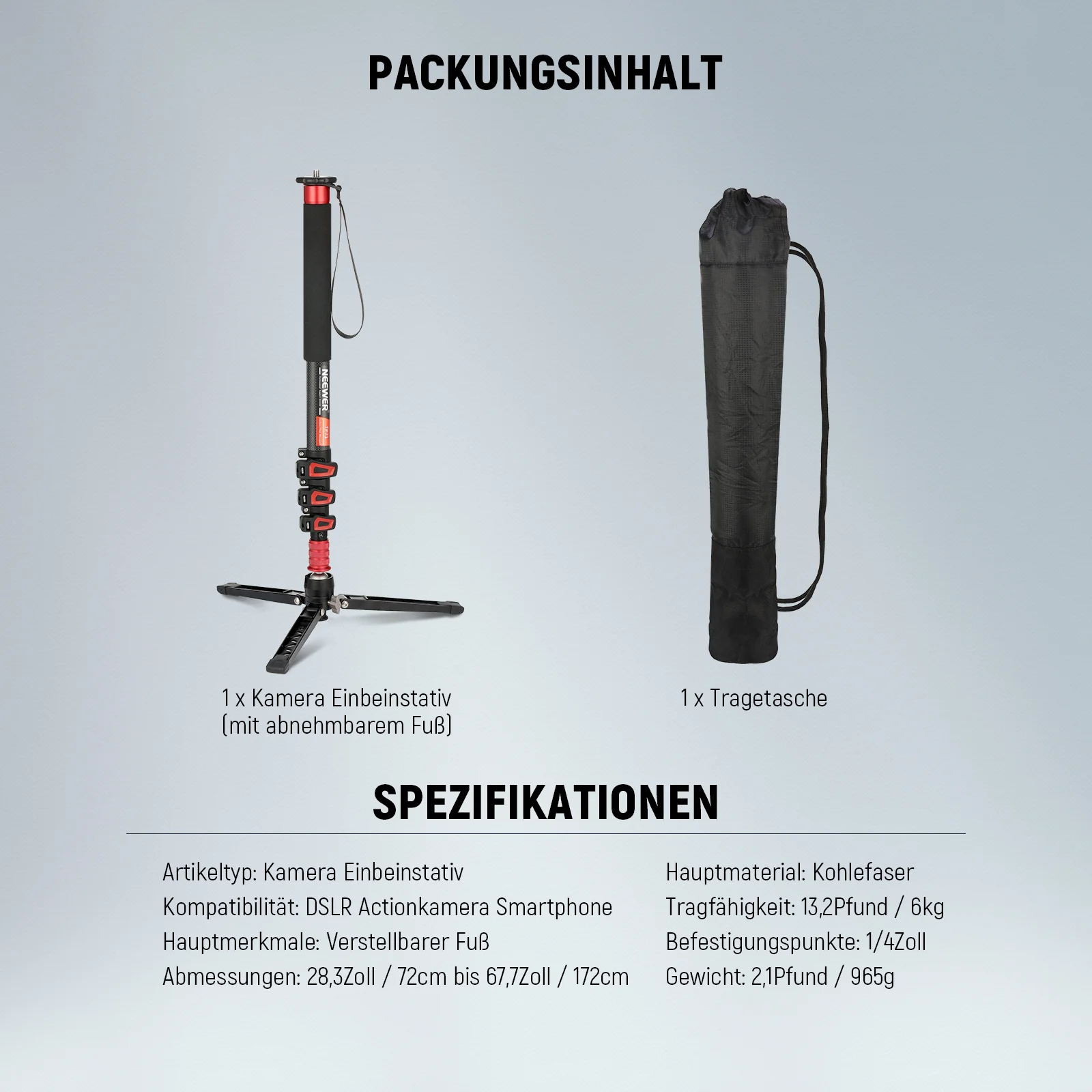 NEEWER TP71 67.7" 172cm Pro Kohlefaser Einbeinstativ - Image 14