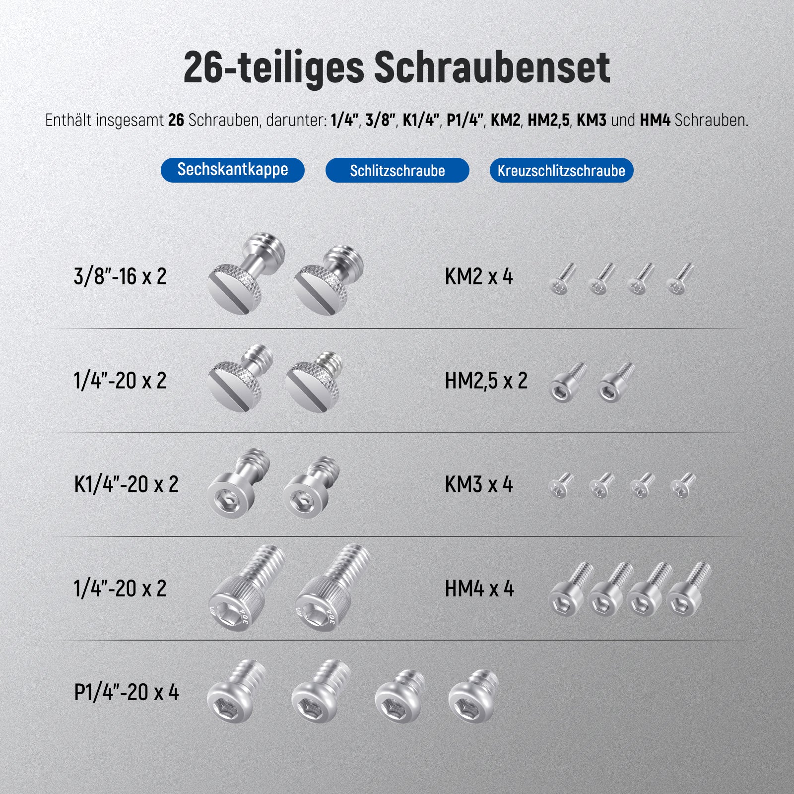 NEEWER UA002 26-Stk. Kamera Schrauben Set für Kamerazubehör - Image 2
