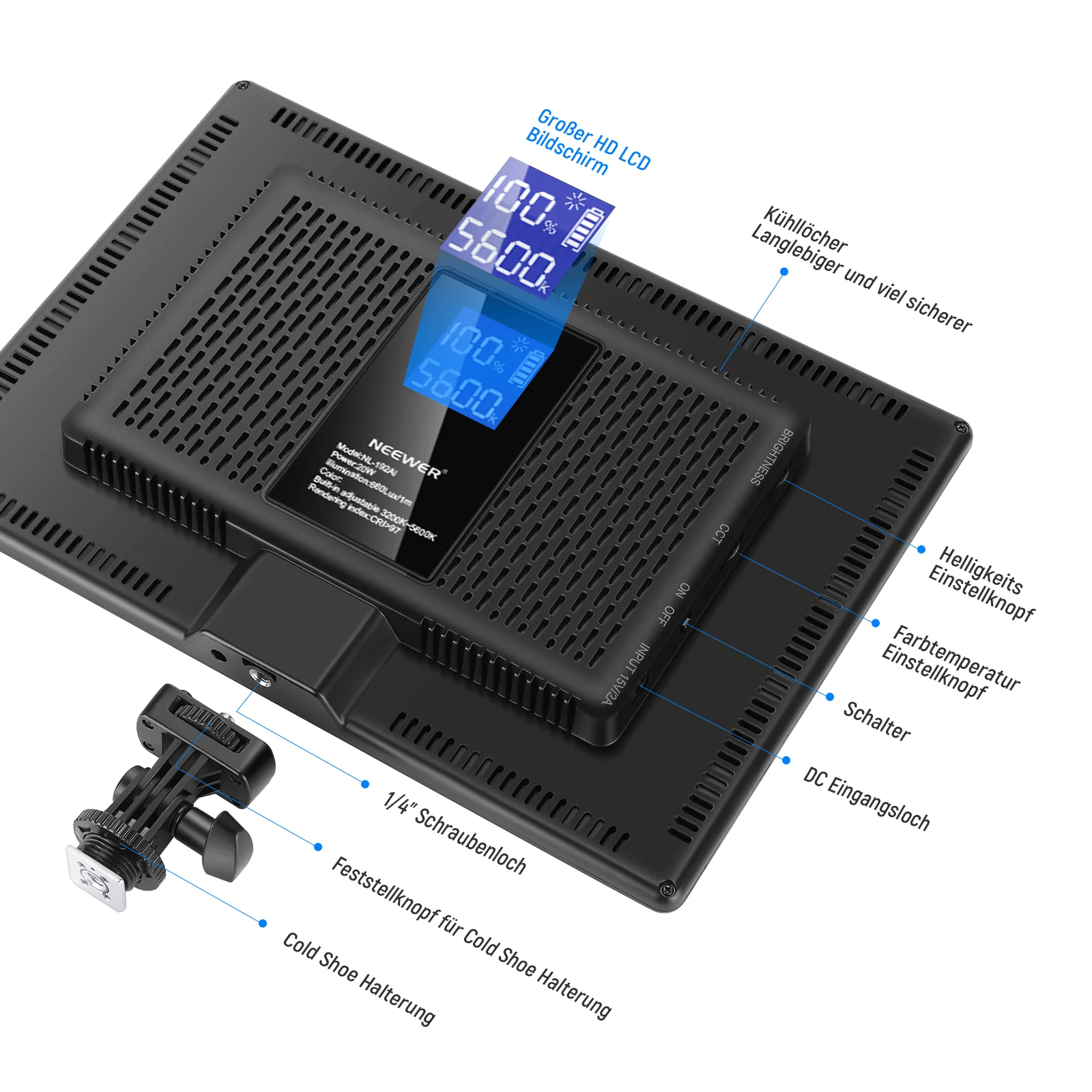 NEEWER NL-192AI Bi-color LED Videolicht - Image 13