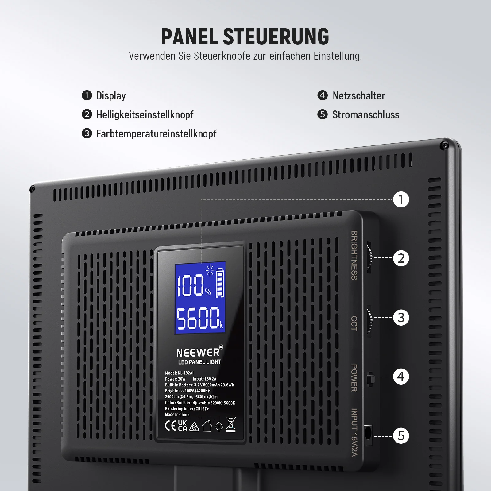 NEEWER NL-192AI Bi-color LED Videolicht - Image 7