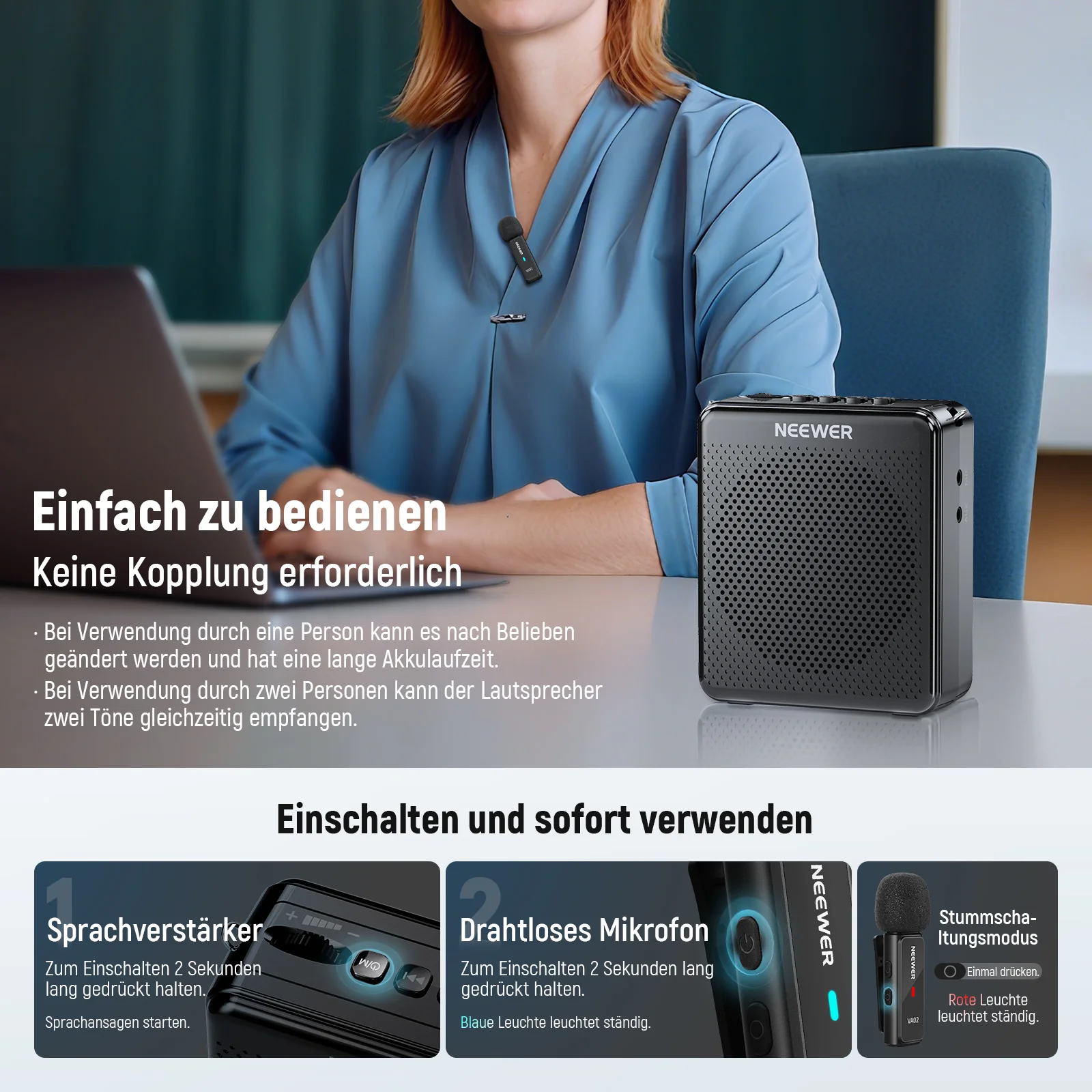 NEEWER VA02 Sprachverstärker mit kabellosem Mikrofon - Image 2