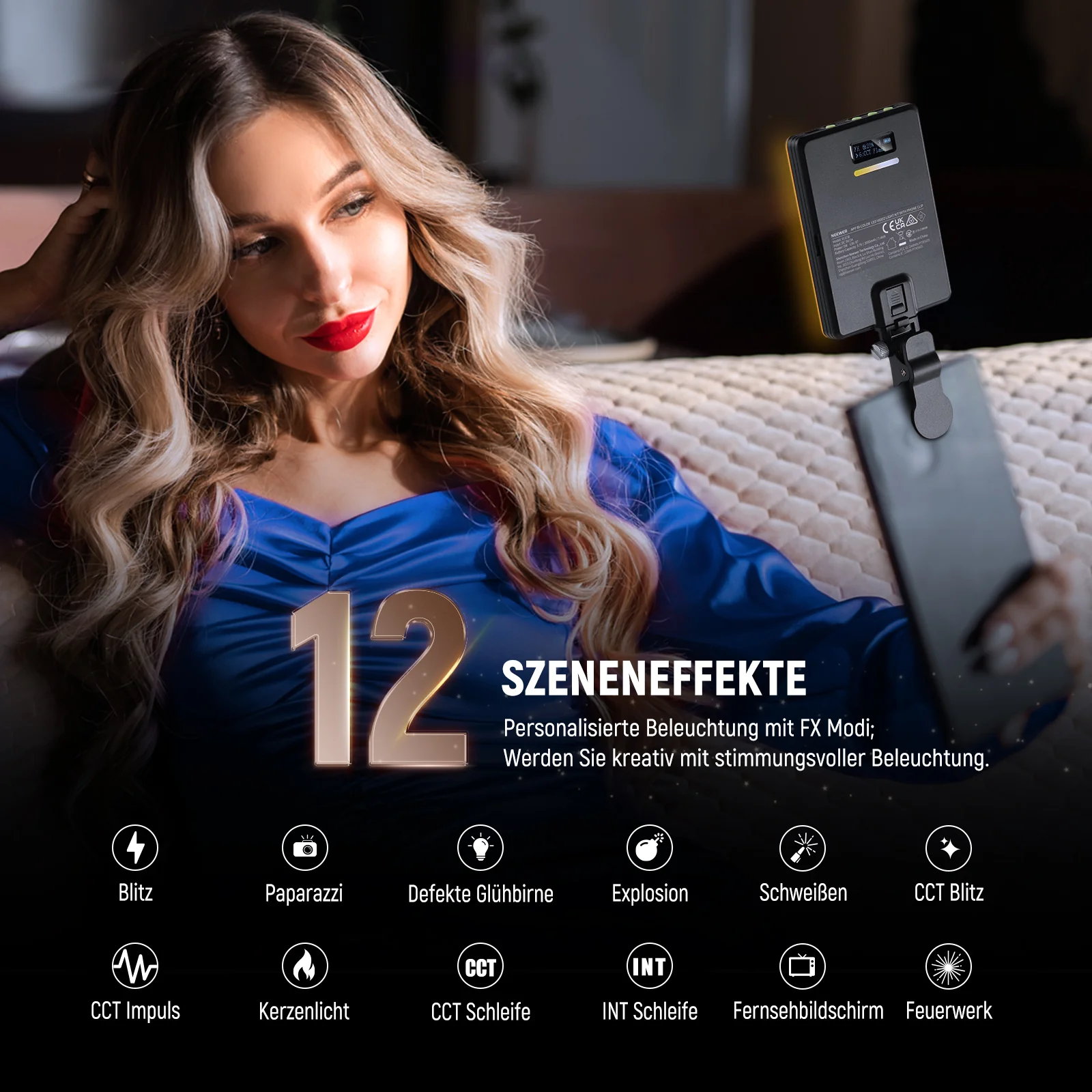 NEEWER BASICS VL67B Bi Color (Zweifarbig) Selfie Licht mit APP Steuerung - Image 6