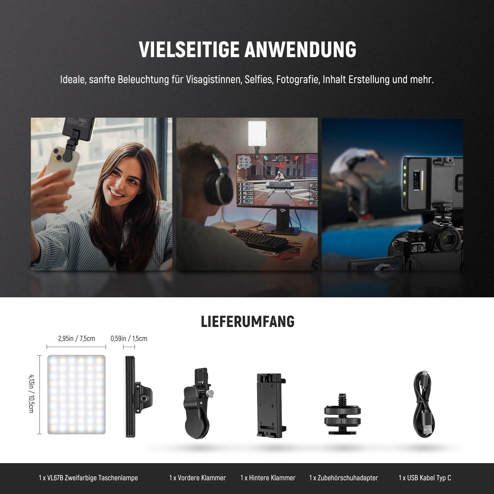 NEEWER BASICS VL67B Bi Color (Zweifarbig) Selfie Licht mit APP Steuerung - Image 9