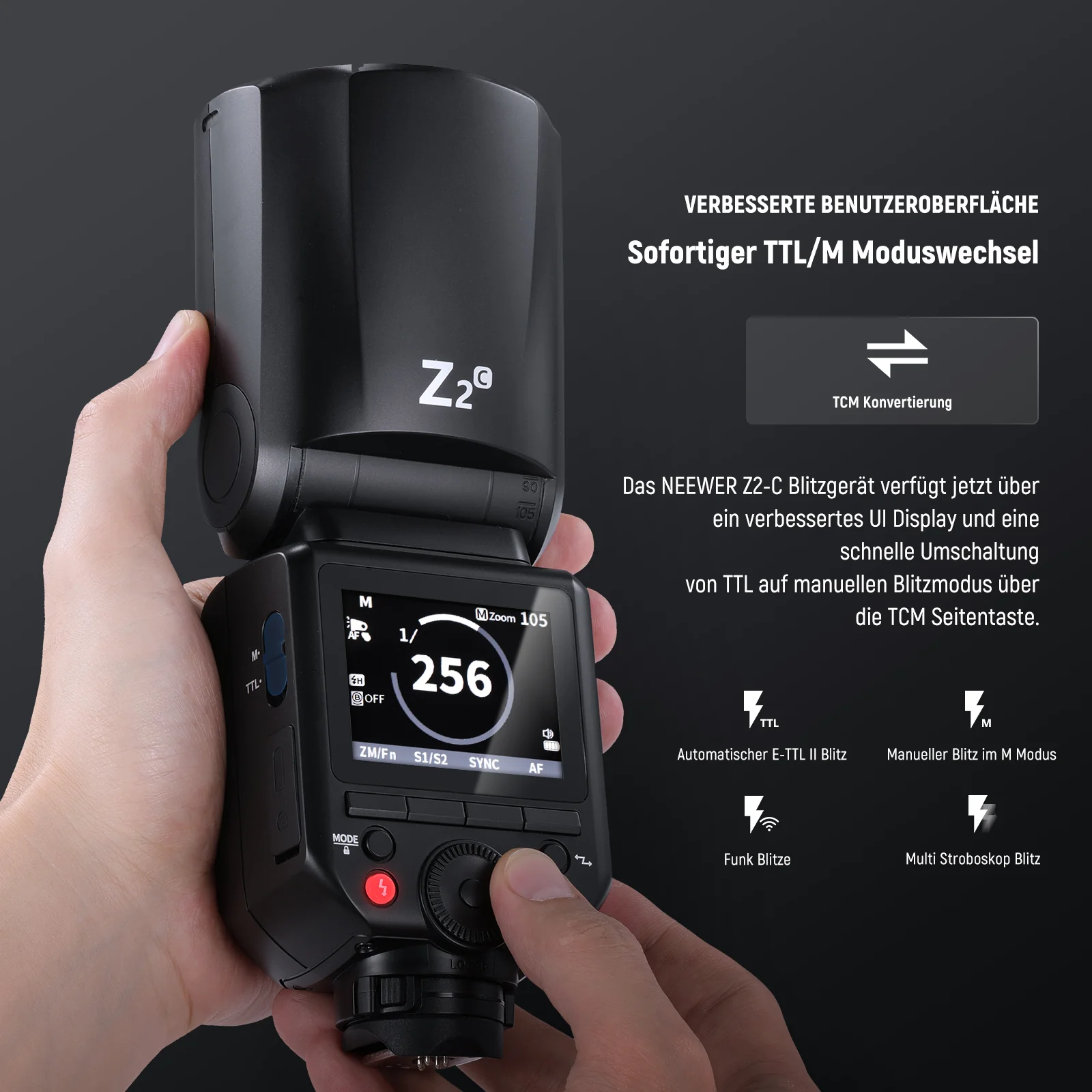 NEEWER Z2 3000mAh Batterie TTL Flash Rundkopf Blitz Speedlite mit Diffusor - Image 5