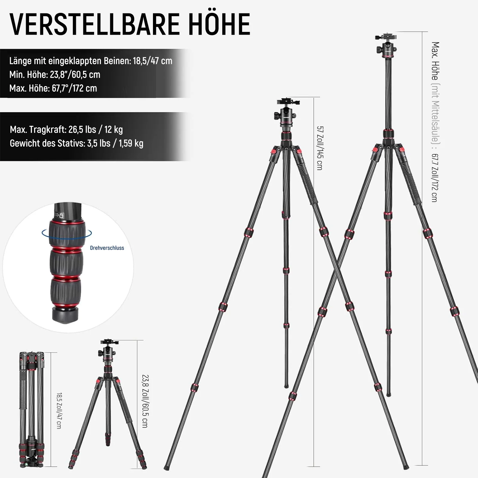 NEEWER N55C 68" 172 cm Kamerastativ / Einbeinstativ aus Kohlefaser - Image 3
